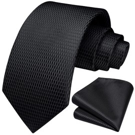 HISDERN Men's Black Ties Wedding Tie Handkerchief Formal Business Necktie & Pocket Square Set