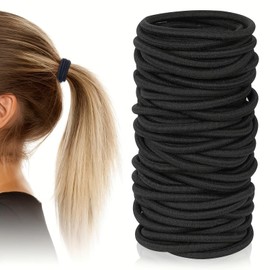 XINCHENG 50pcs Black Elastic Hair Bands, Hair Bands for Thick Hair, Hair Bobbles for Thick Hair, 4mm Elastic Hair Ties for Girl Women Kids Men Thick Hair