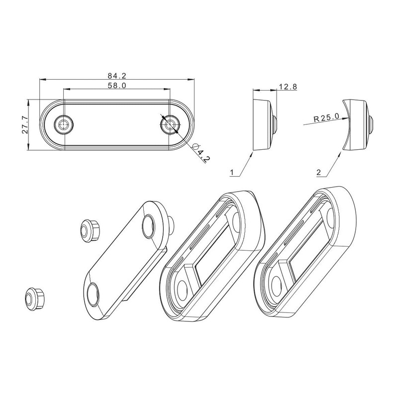 MelTruck® 2 x LED Marker Light Flat and Round Rubber