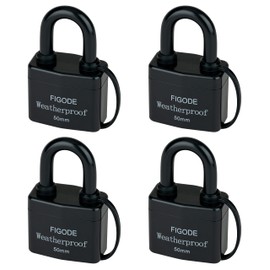 FIGODE® Outdoor Waterproof Padlocks, Covered Heavy Duty Laminated Steel Locks, Lock Set with Keys, 2.2 in. Wide, 4-Pack Keyed Alike Padlocks with Standard Shackle