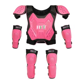 Kids Dirt Bike Gear- Motorcycle Protective Gear Chest Protector Youth Motocross Gear Body Armor Vest Knee Guards and Elbow Full Body Protection Suit (Pink)