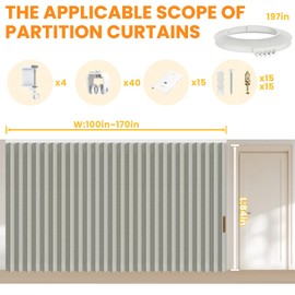 AJAZZ 100% Blackout Accordion Room Divider Curtains - with Flexible Ceiling Track Total Privacy Sound Proof Curtains Suitable for Bedroom Patio Sliding Door(Grey, W180 x L84, 1 Pack)