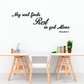 ANFRJJI Removable PVC Wall Decal - My Soul Finds Rest in God Alone - Inspirational Scripture Quote for Church, Prayer Room and Home Worship - Effect 34"x12"inch (Black-JWH319-Rest)