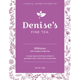 Denise's Fine Tea, USDA Organic, Pure Hibiscus, Herbal Tea, Caffeine-Free, Loose Leaf (100g)