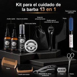 Kit Barba Cuidado, Kit de Cuidado de Barba 13 en 1 para Hombres, Juego de Regalo para Crecer y Afeitar Barbas, Regalos para Hombres para Papá, Novio, Esposo (13 en 1)