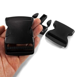 Craft County Hebillas planas de plástico de liberación lateral de 2 pulgadas – Hebillas resistentes para equipo de campamento, correas de mochila, riñoneras, collares de perro, correas de cámara, manualidades – Paquete de 2 hebillas negras de 2 pulgadas