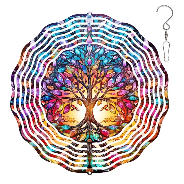 WANGIRO Tree of Life Wind Spinner,3D Stainless Steel Wind Spinner