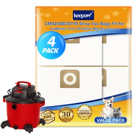 KEEPOW Vacuum Bags Compatible with Craftsman 16-20 Gallon Shop Vac, Also for Ridgid Disposable Wet Dry Vac, Replacement for CMXZVBE38749, Compatible with Craftsman Shop Vac Accessories 4-Pack