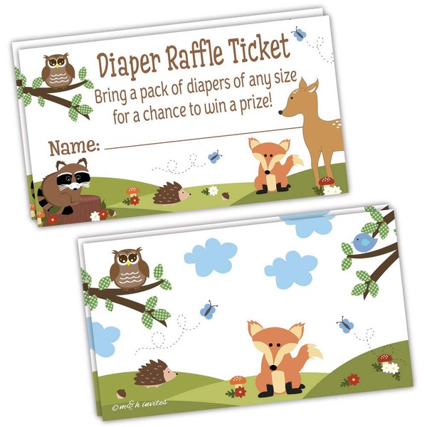 50 Woodland Diaper Raffle Tickets - Boy Baby Shower Game