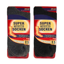 OCERA Super Thermal Socks for Men, 2 Pairs Ultra Warm Winter Socks with Fluffy Inner Lining, 1 black + 1 grey