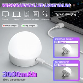 RGBCW Rechargeable Battery Operated Light Bulbs, E26 Detachable LED Bulb with Remote Control, 60W Equivalent, 500Lum, 3 Color Temperatures, 15 RGB, Emergency Light Bulbs for Home, Outdoor, 4 Pack