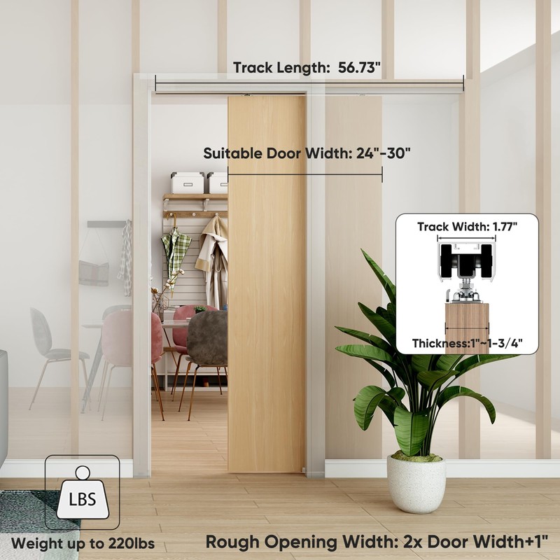 BarnBase 5FT Pocket Door Track Kit, Spliced Aluminum Pocket Door