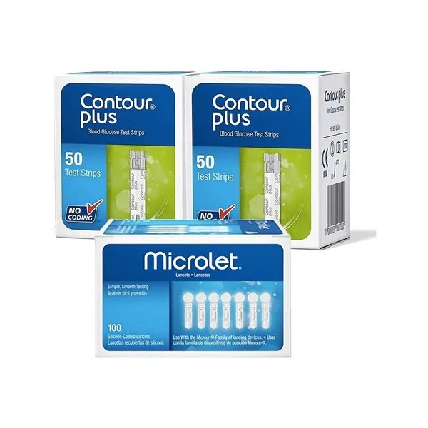 Contour Plus Paquete 100 Tiras Y 100 Lancetas P Glucometro