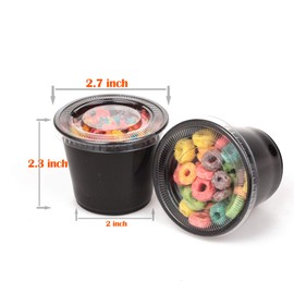 GOLDEN APPLE, 5.5-oz-50sets Black Plastic Jello Shot Souffle Cups with clear Lids, Sampling Cup black sauce containers with lids