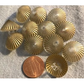 Unbranded 12 Clear Plastic With Gold Paint Cone-Shaped Shank Buttons 3/4" 19MM Lot # 3647