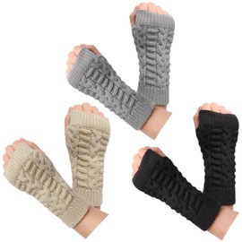 Tavaleu Fingerless Gloves for Women Arm Warmers, 3 Pairs Winter Warm Thumb Hole Mittens Knitted Soft Arm Wrist Sleeves