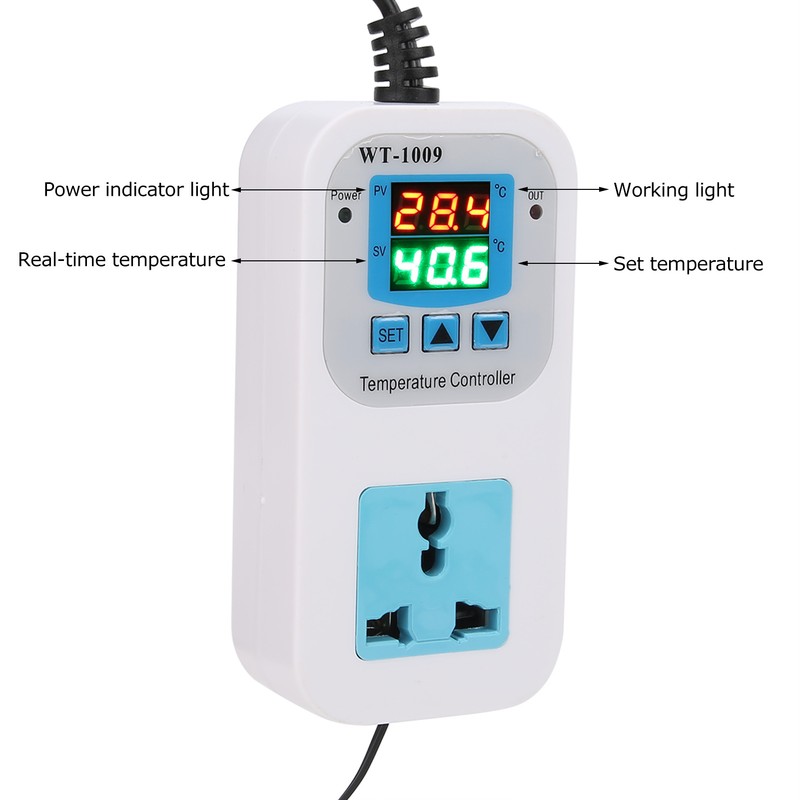 Temperature Controller Digital Dual Display Electronic Control Socket 10A WT‑1009