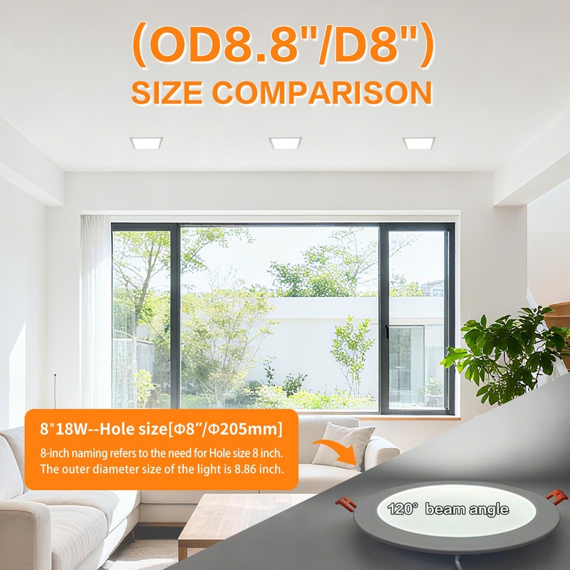 JJiuzming 8 Inch LED Recessed Light,18W 6000k Daylight,No Dimmable,1Pack Ultra