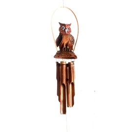 WorldBazzar Hand Carved Large Beautiful Bamboo Wood Bobbing GOONIE Bird with NEST of Babies Wind Chime