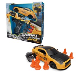 Odyssey Toys Drift All Day RC Car with 2 Wheel Sets, Remote Control Drifting Car with 6 Course Cones, 2.4GHz, Yellow/Black