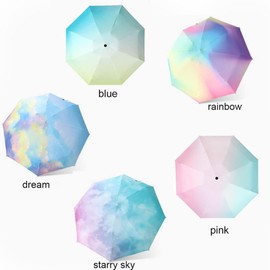 Aikelai Gradient Color Mini Travel Umbrella with Case,Small Folding UV Umbrella,Portable Compact Umbrella for Sun and Rain,Windproof Sun Umbrella (rainbow)