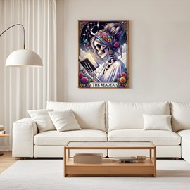 Helloween Diamond Art Kits for Adults, 5D Skeleton Diamond Painting Kits for Beginner, DIY Skull Reader Gem Art Dots for Adults, Perfect for Home Wall Decor 12x16 Inch