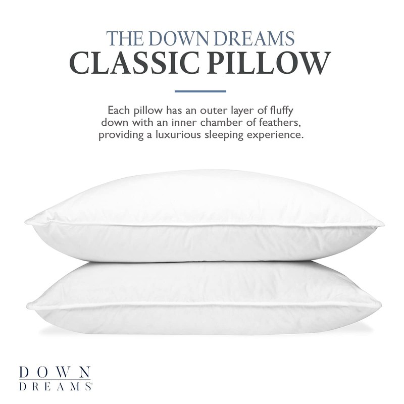 Down Dreams Manchester Mills Classic Pillows - Queen/Medium Support, 2-Pack