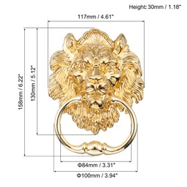 QUARKZMAN 4 Pieces Lion Head Pull Knobs, 6 Inch Zinc Alloy Vintage Lion Door Handle Decorative Front Door Knob Ring Handle for Gates Cabinets Drawers, Gold