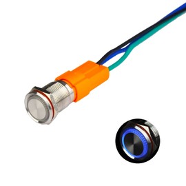 Hosiakly 10A/9-24V Momentary Push Button Switch Instant LED Ring IP67 Waterproof 16mm with Coupler Blue