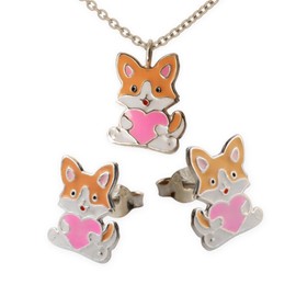 Fly Style Fox with Heart Pendant for Children / Girls / Women with Chain Silver / Children's Jewellery Girls, Sterling Silver