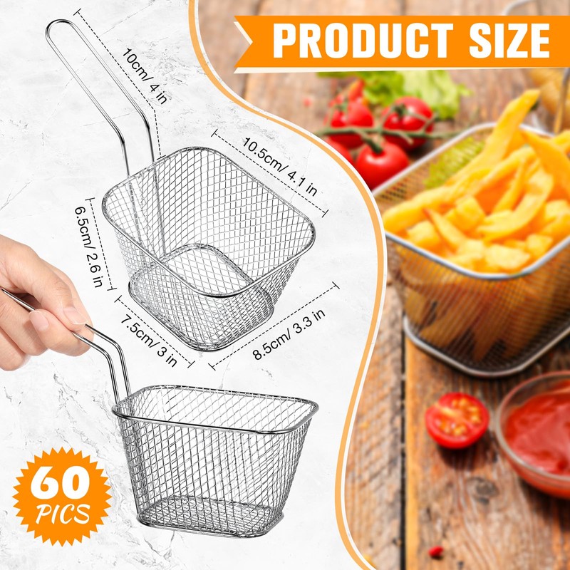 Maxdot 60 Pcs Mini Square Fry Basket with Handle Chrome