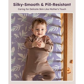 Unnivoll Baby Crib Sheets for Boys Girls, 28x52x8in Fitted Crib Sheet Neutral 3 Pack for Standard Crib and Toddler Mattress, Breathable Soft Microfiber Baby Sheet Purple Leaf