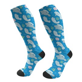 Manatees and Algae Unisex Compression Socks Circulation Support Stockings for Medical Nursing Athletic