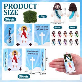 WWmily 50 Sets Mini Jesus Figures Religious Party Favors Christian Jesus Loves You Little Figures Doll Inspirational Boxes Artificial Moss for Church Hide Sunday School Baptism Gifts