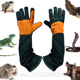 Vomurra Animal Handing Gloves Bite Proof,Leather Welding Gloves,Multipurpose Puncture Proof Glove for Dog,Cat,Reptile,Snake (Green+Orange, 23.6Inch/60CM)