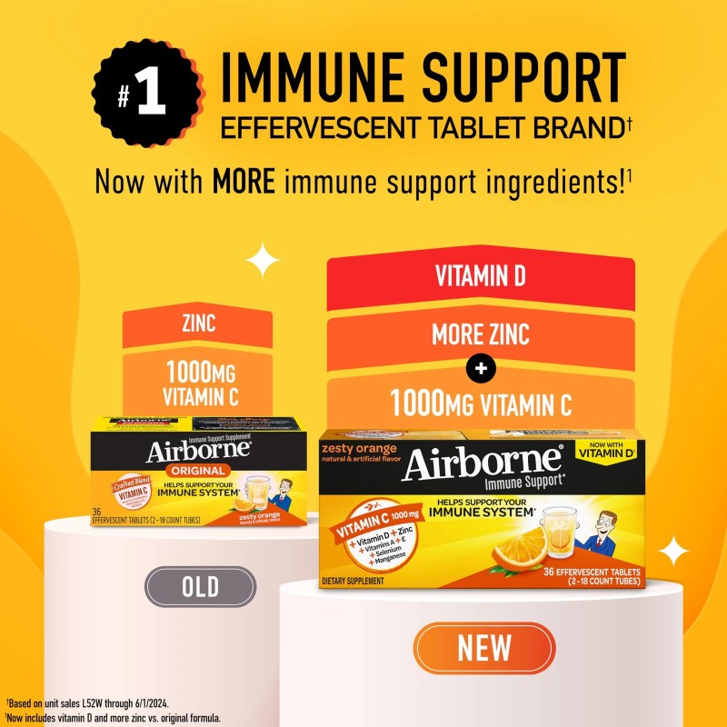 Airborne Vitamin C 1000mg (per serving) - Airborne Zesty Orange