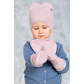 KNITAS Single Layer Knitted Children's Merino and Cashmere Wool Hat for Toddlers, Super Soft and Warm Hat for Boys and Girls 1-3 Years, Children's Winter Hat, pink