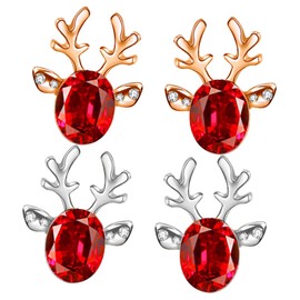 Beavorty 2 Pairs Elegant Crystal Reindeer Earrings of Stylish Studs for Women Holiday Jewelry for Festive Ear Decor Silver Red for Prom Parties More