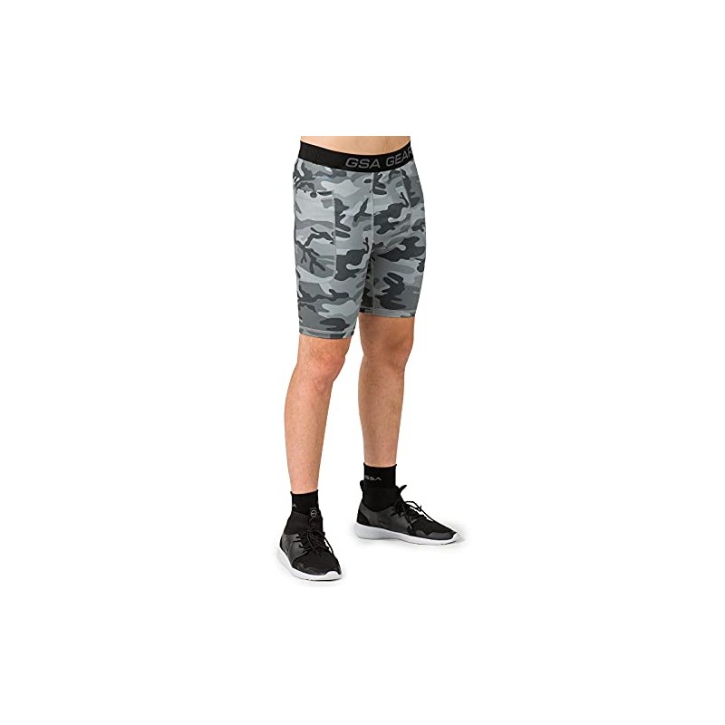 GSA Men's Camo Biker Tights with Side Pocket Yoga Shorts,
