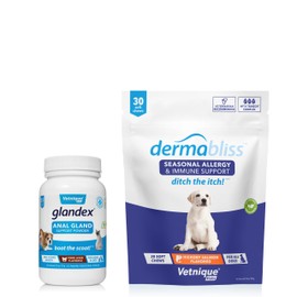 Vetnique Vetnique Labs Glandex Anal Gland Support Pork Liver Powder 2.5oz and Dermabliss Allergy Chews 30 Count Bundle, Hickory Salmon Flavors, Dog Vitamins & Supplements, Dog Allergy Chews, Treatments