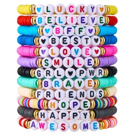UCLEVER 12pcs Friendship Bracelets for Women Stackable Beaded Stretch Bracelet Boho Summer Beach Colorful Letter Beads, Motivational for Adults