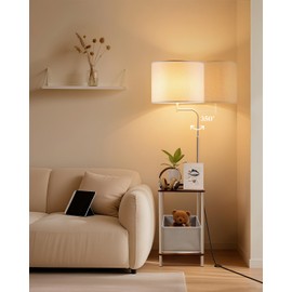 Lightdot 56" Floor Lamp with Table & Storage Bag, Dimmable Corner End Table Lamps with 350° Rotatable Fabric Lampshade, Mid Century Floor Lamps for Living, Room Bedroom, Office, E26 Bulb Include-White