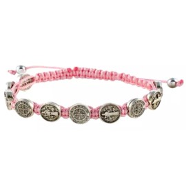 Pink Saint Benedict (10) Medal Adjustable Cord Rosary Bracelet