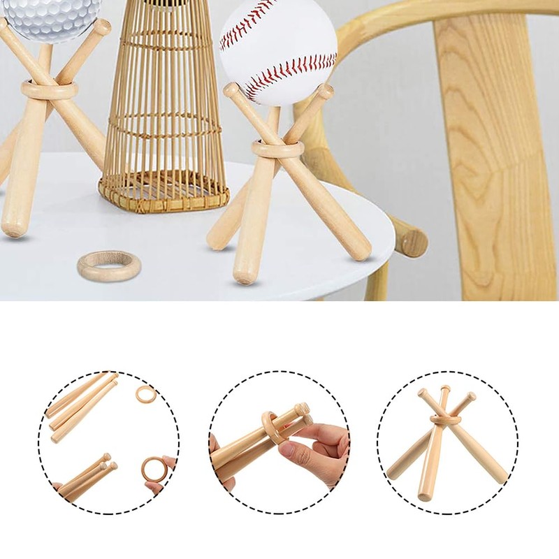 HugeDE 3 Pcs 150mm Mini Baseball Bats Unfinished Small Wooden