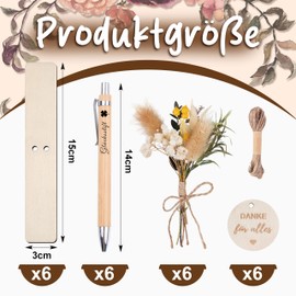 6 Sets Lucky Pen Thank You Gifts A Small Thank You Gifts Included 6 Wooden Ballpoint Pens Real Dried Flower Bouquet Thank You Gift Teacher Colleague Friend (Lucky Pen Thank You)