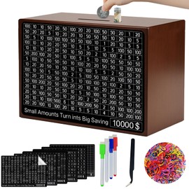 10000 Savings Challenge Box Wooden Money Saving Box 10,000 Dollar Cash Box Kakeibo Money Box Coin Digital Piggy Bank Cash Vault Bank 10k Smash, Caja De Ahorros 10000（Brown 9.1 x 6.7 x 3.2 Inches）