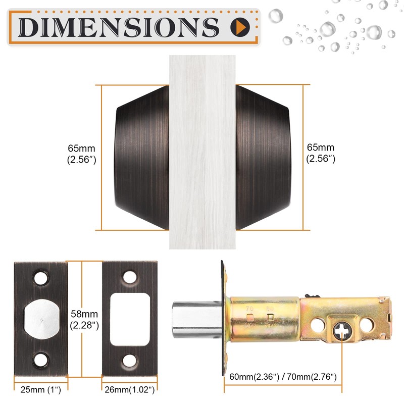 Probrico Oil Rubbed Bronze Double Cylinder Deabolt Keyed Alike, 3
