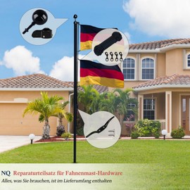 NQ Flagpole Accessory Set, Flagpole Repair Kit, Flagpole Repair Parts Including Ball, Rope, Carabiner, Cleat, Topper Made of Aluminium with Pulley, Flag Parts Kit (Black)