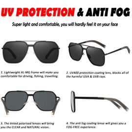 Liekkas Polarised Sunglasses Mens Lightweight Driving Sun Glasses UV400 Protection Black Grey