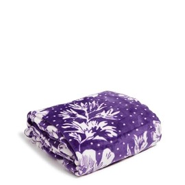 Vera Bradley Collegiate Plush XL Throw Blanket (Multiple Teams Available), Purple/White Rain Garden